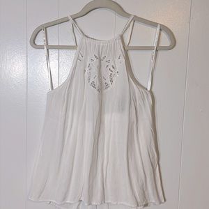 MinkPink white halter embroidered top
